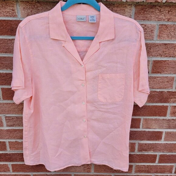 L.L. Bean 100% Linen Button Up Shirt Women's Size Large Peach Orange - Picture 1 of 5